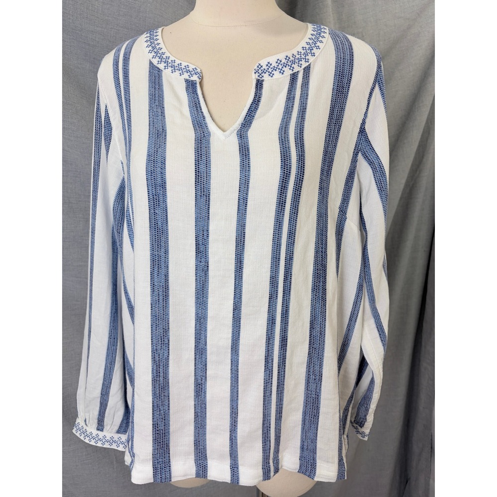 NWT Blue White Striped Embroidered 100% Cotton Tunic Top NWT Resortwear Vacation